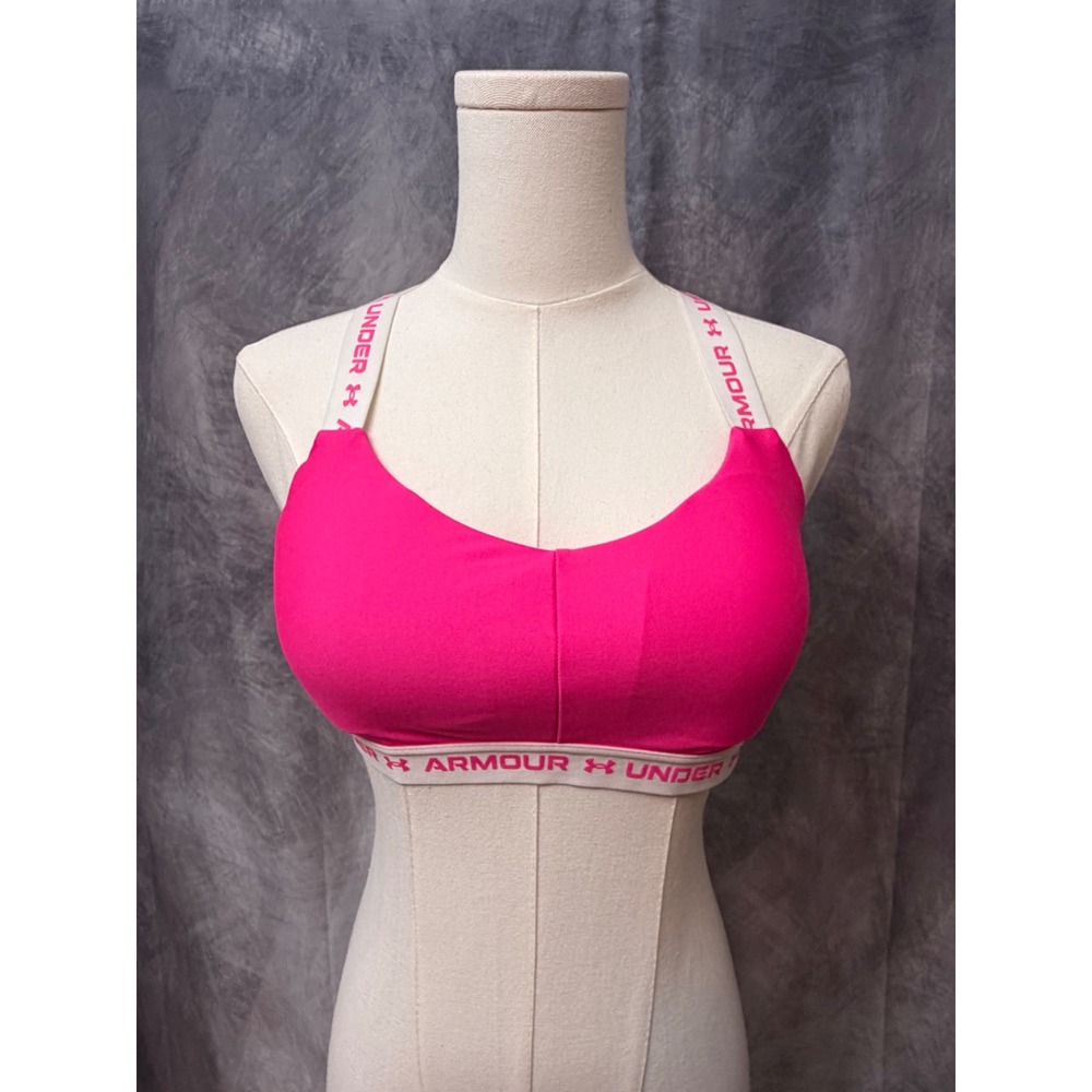 Under Armour Womens Neon Pink Crossback Sports Bra Logo Band Size S/M